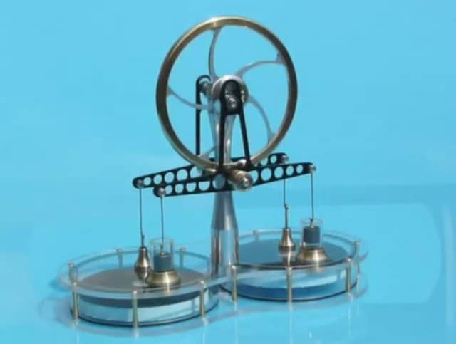 Solar powered low temperature twin cylinder Stirling engine on Vimeo