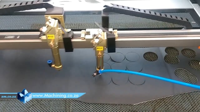 Machining Video: 5mm Thick Artificial Faux Leather Fabric Cut on CNC CO2 Laser Machine with Compressed Air