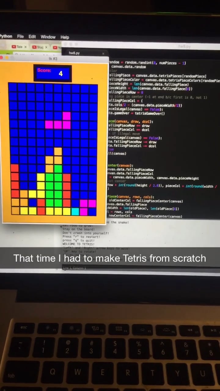 Building Tetris in Python (documentation) on Vimeo
