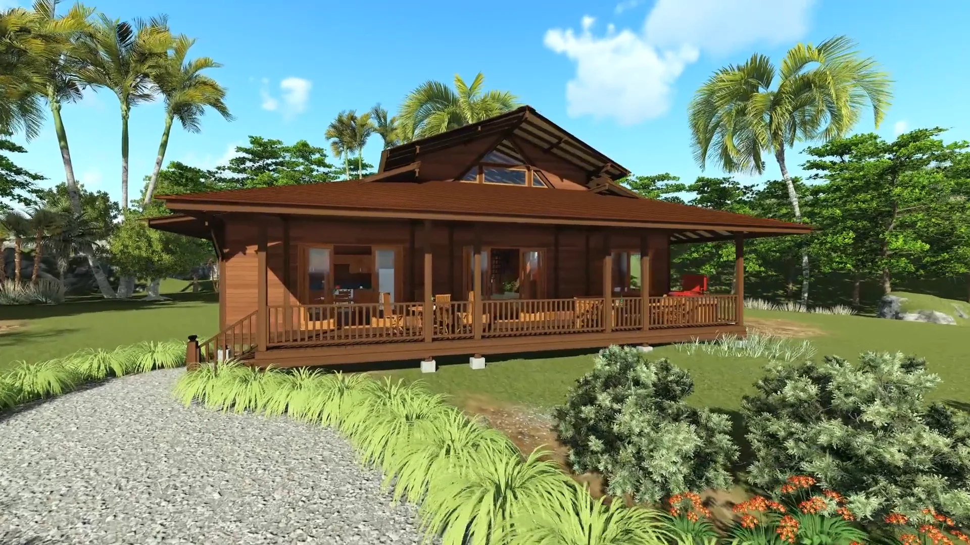 Tropical House Designs Teak Bali Hamakua Haven Model 3D Walk
