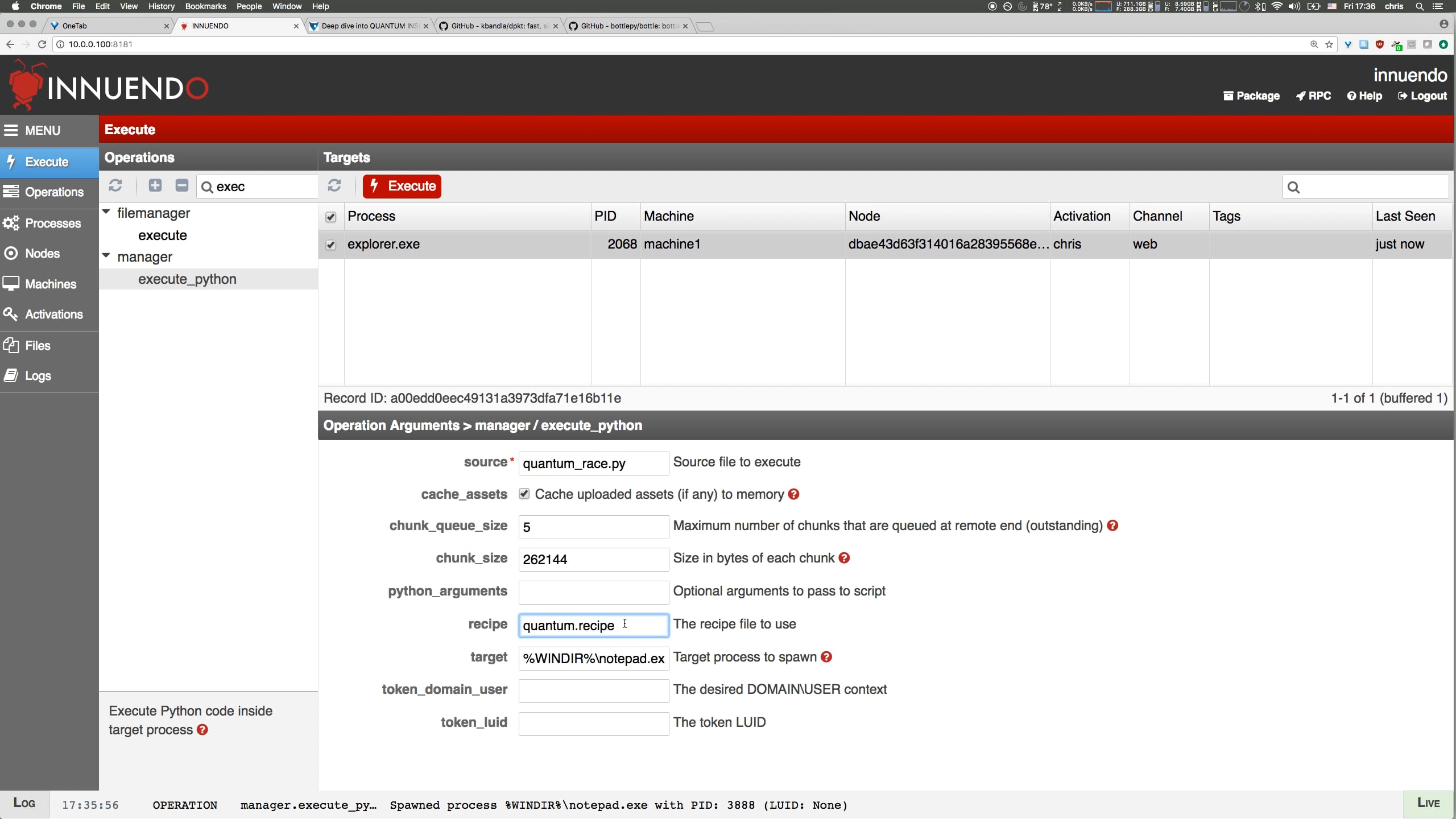 INNUENDO Sniffer API through Python Executor - Part2 - QUANTUM Man-on ...
