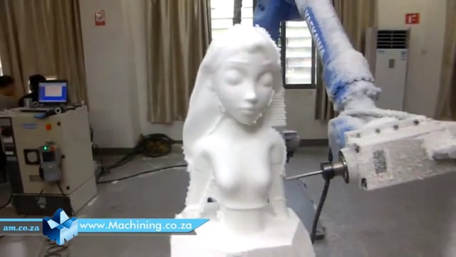 Machining Video: Female Bust Statue Carved Out on EPS Foam by 6-Axis Industrial Robotic Arm Plus 1 Rotating Axis Milling System