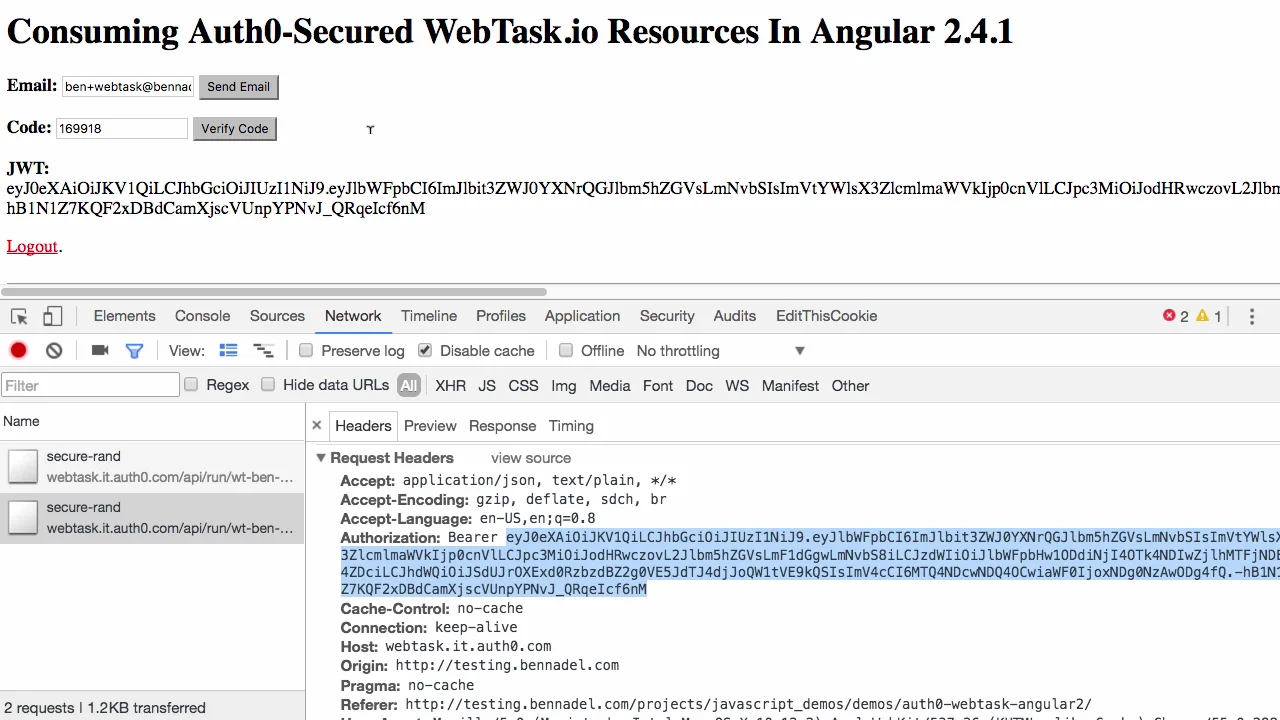 Consuming Auth0-Secured WebTask.io Resources In Angular 2.4.1