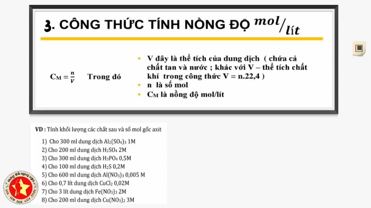 Công Thức Tính Nồng Độ Mol/Lít: Hướng Dẫn Chi Tiết Và Các Ví Dụ Minh Họa