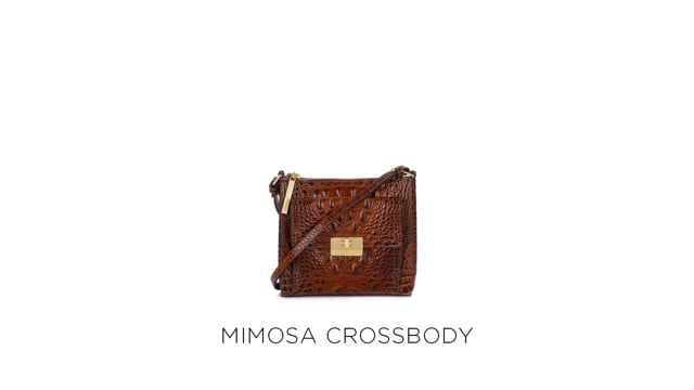 BRAHMIN CROSSBODY BAG Mimosa Brown Croc Embossed Leather 