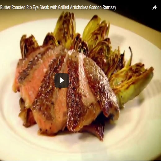 CelebChefCooking Butter Roasted RibEye Steak with Grilled Artichokes