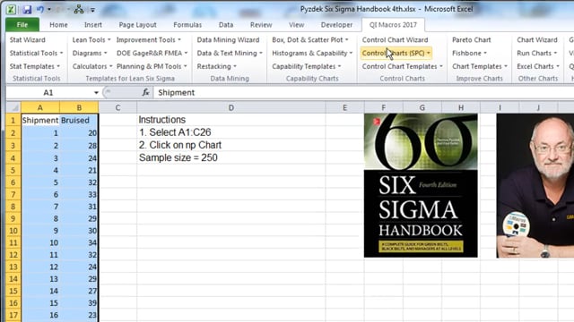 np Chart  pg 329 Six Sigma Handbook 4th Edition Pyzdek & Keller