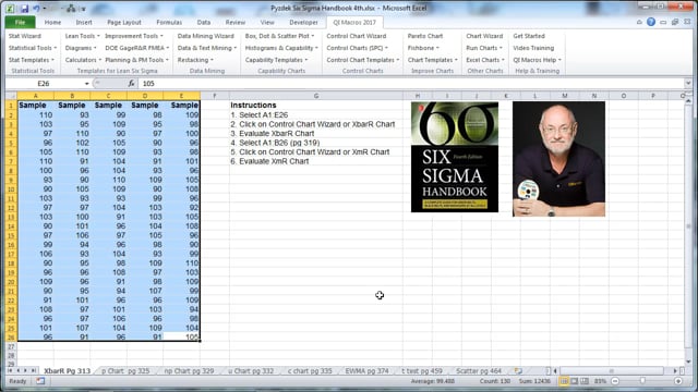 XbarR & XmR Chart  pg 313-319 Six Sigma Handbook 4th Edition Pyzdek & Keller