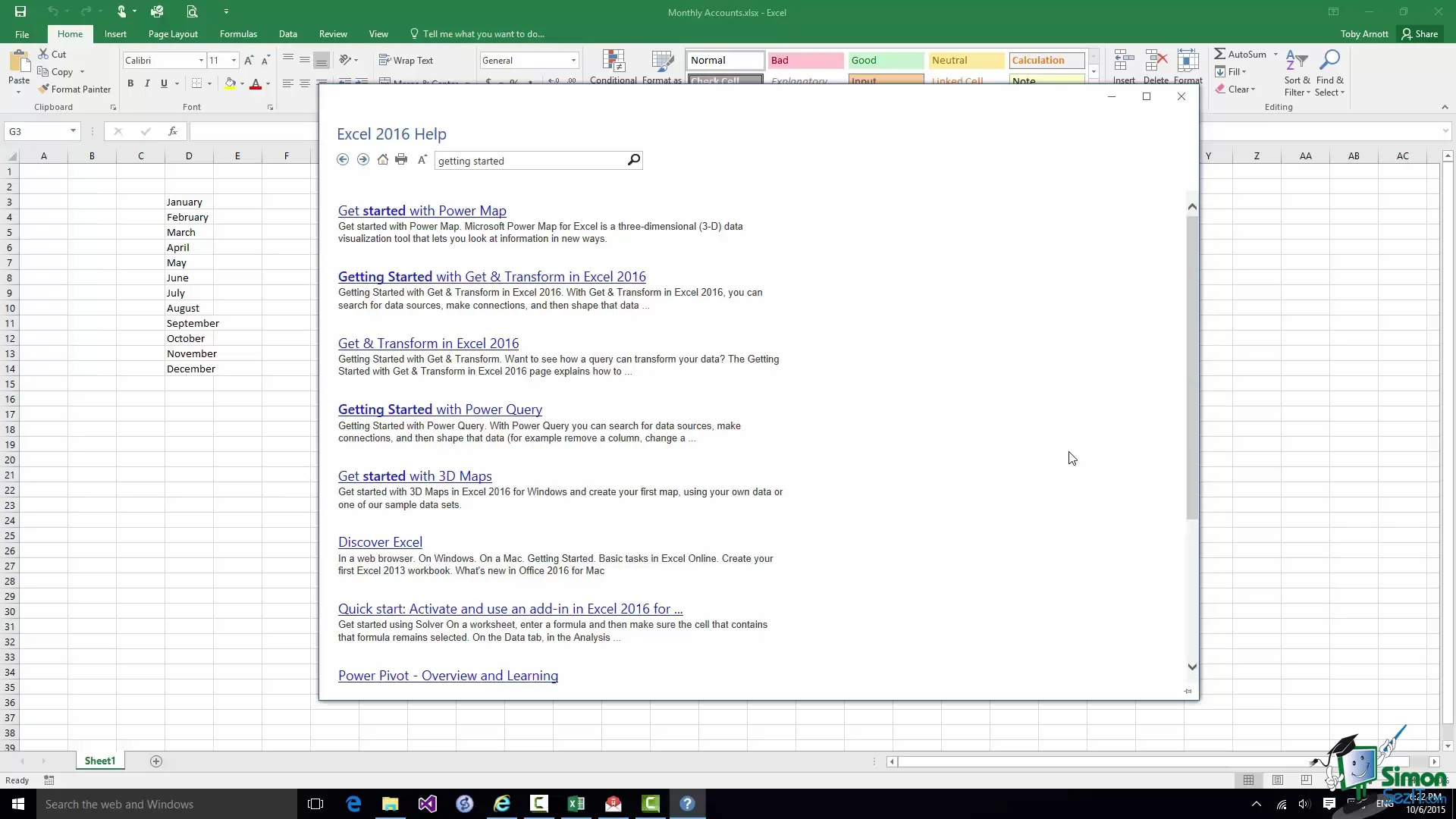 Online Help and Contextual Help in Microsoft Excel 2016