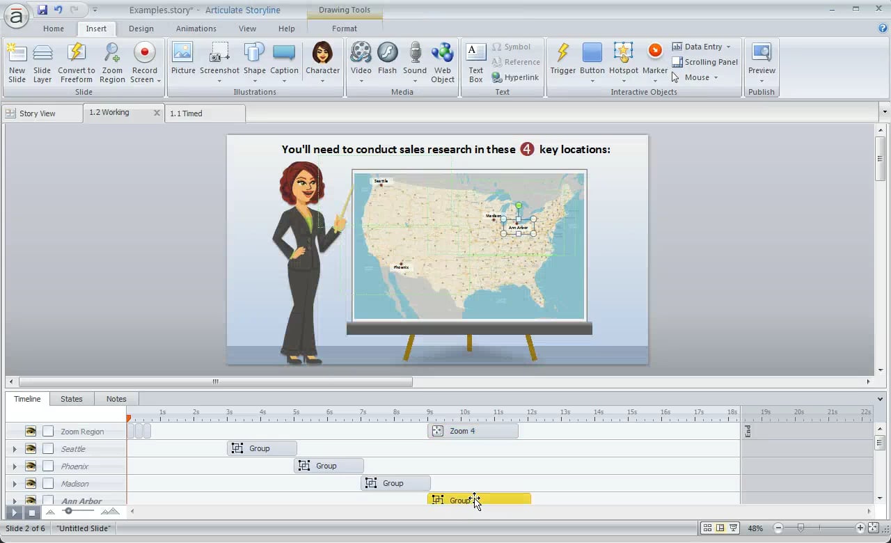 Using multiple zoom regions in Articulate Storyline to create a