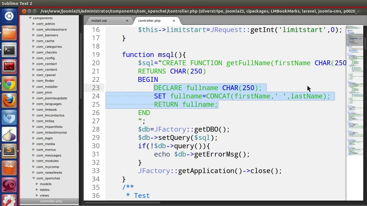 Create mysql function in joomla and use function in query on vimeo