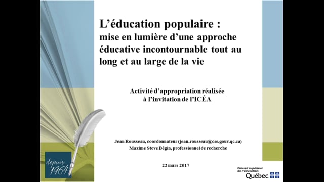 Présentation de l&rsquo;avis sur l&rsquo;éducation populaire du Conseil supérieur de l&rsquo;éducation
