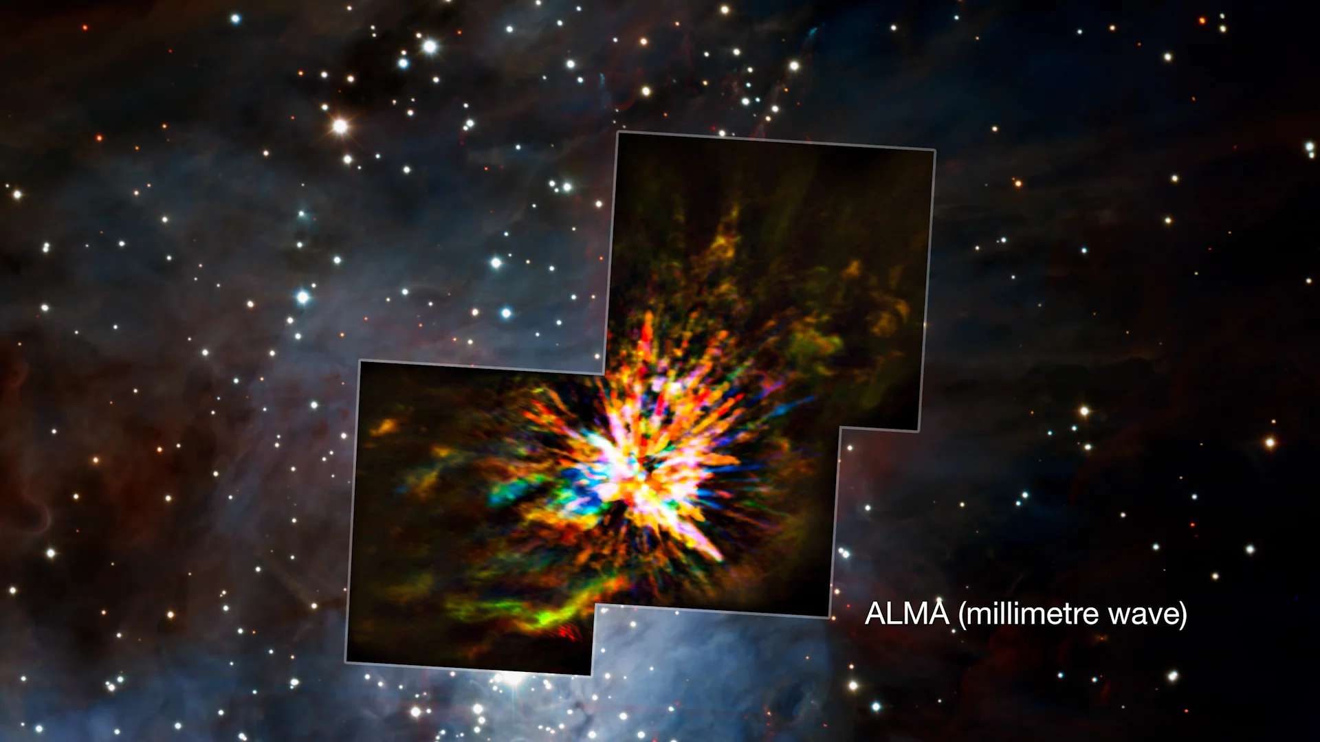 Comparison of the ALMA and VLT views of an explosive event in Orion  