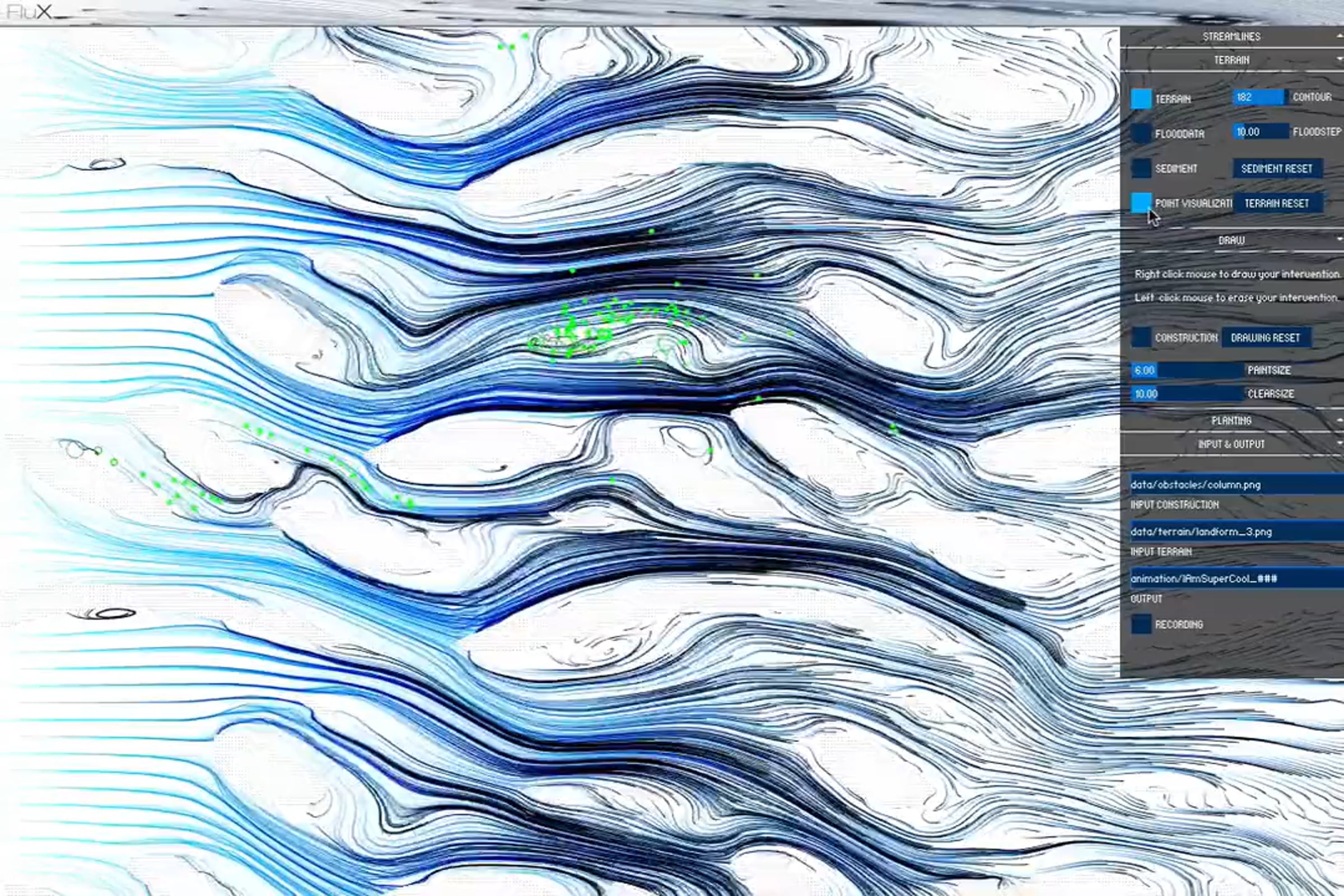 FluX - A hydrodynamics visualization and modeling tool for landscape ...