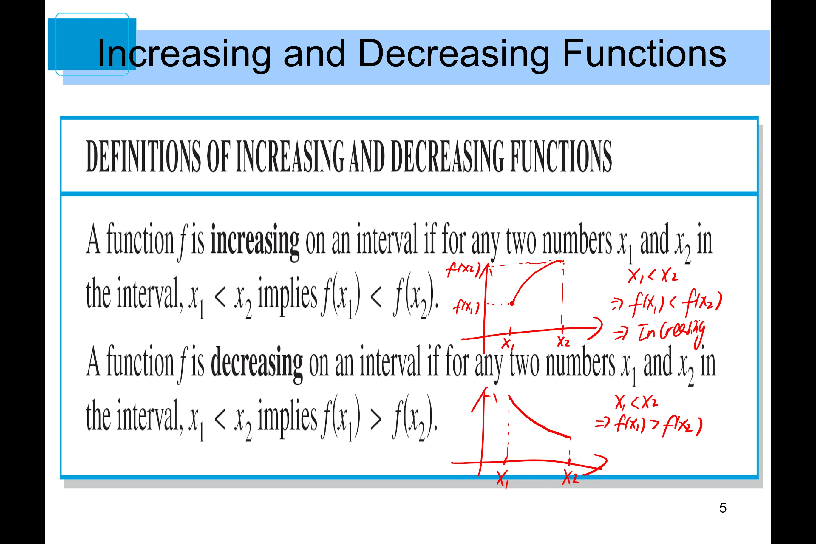 Section 4.3 Increasing and Decreasing Functions and the First ...