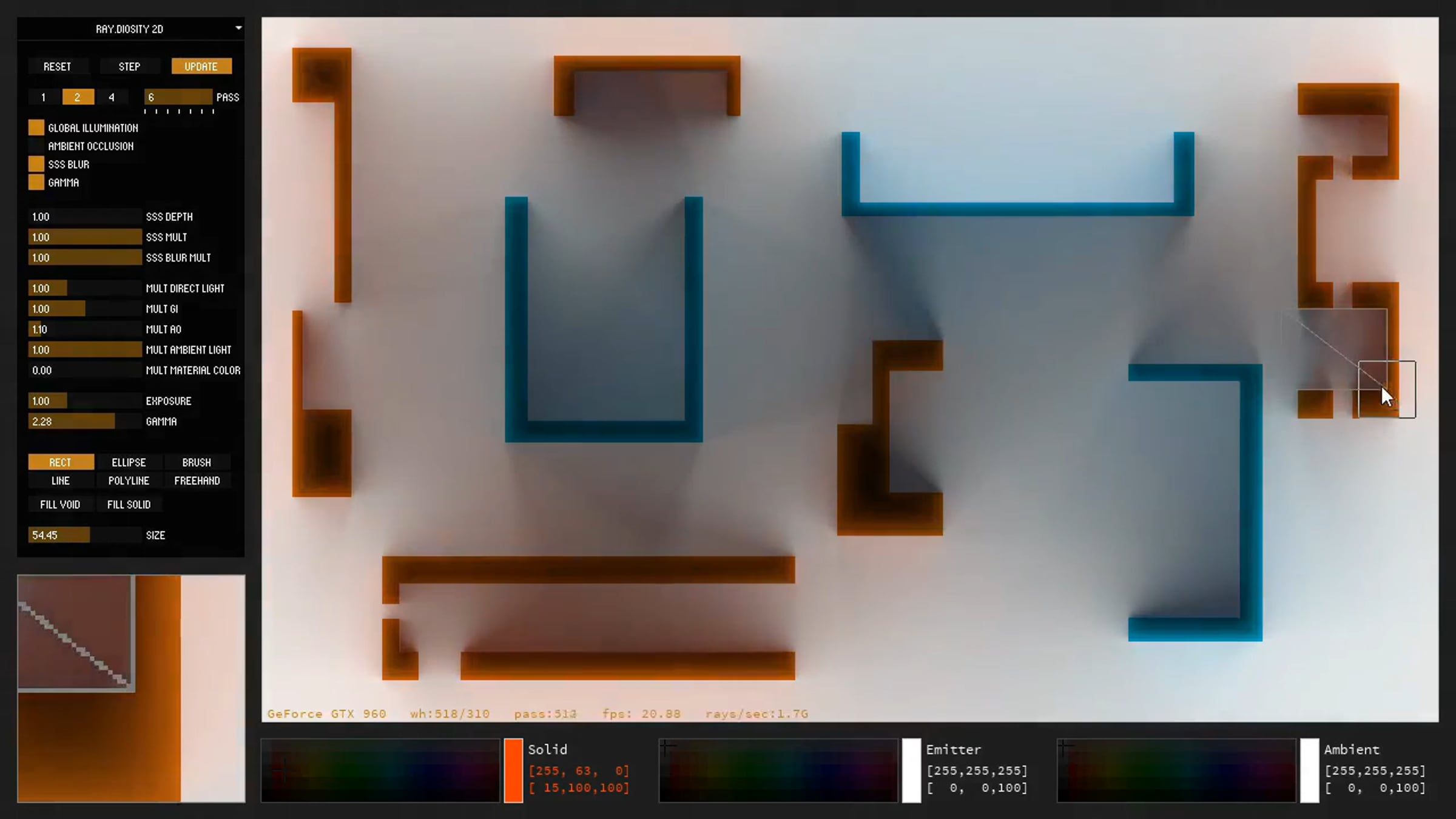 Realtime 2D Radiosity - Random Modelling