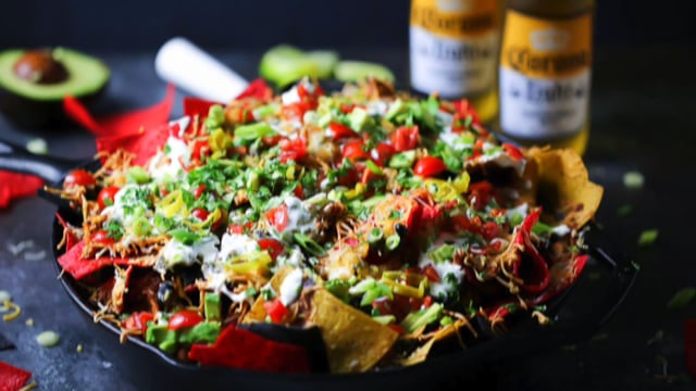 Pulled Chicken Skillet Nachos