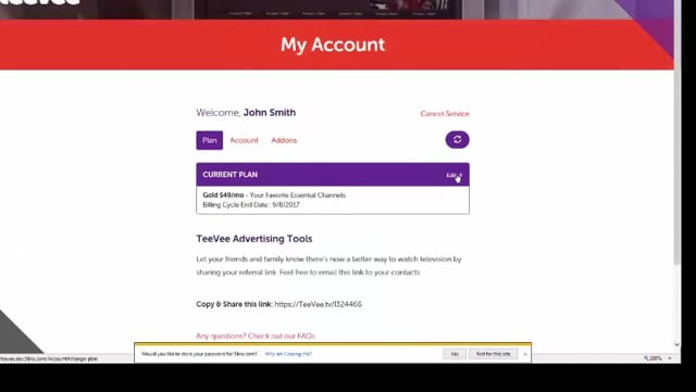TeeVee Online Account Features