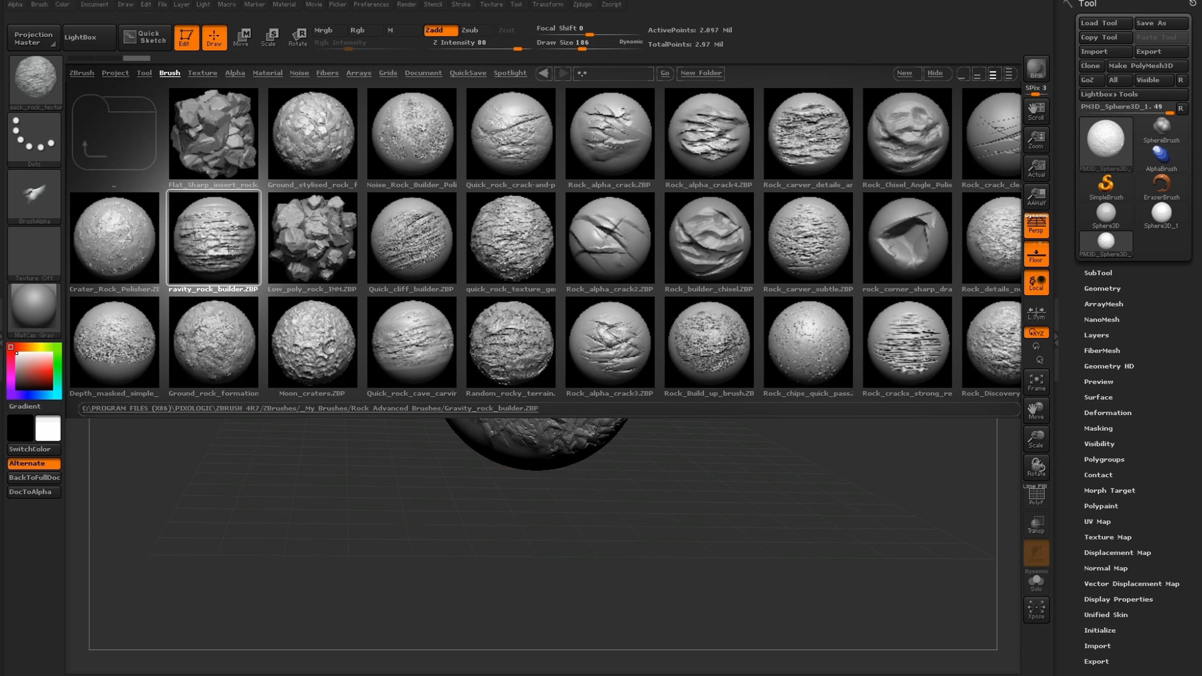 INSTALLATION ZBrush Advanced Brushes - Rock pack | Videos & Movies on Vimeo