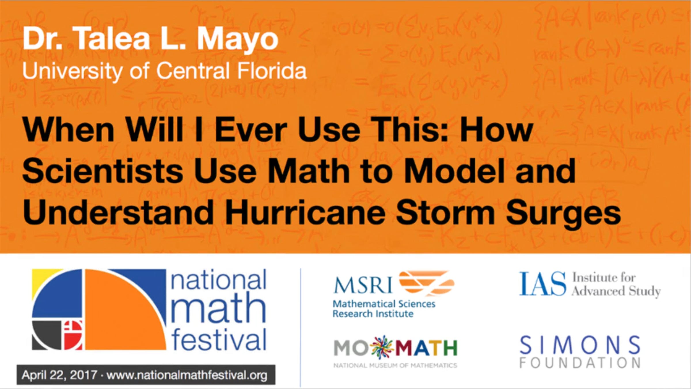 Dr. Talea L. Mayo - When Will I Ever Use This: How Scientists Use Math ...