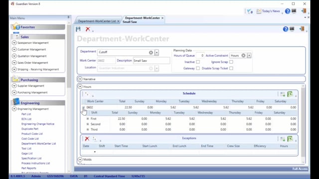 Department and Work Center Maintenance