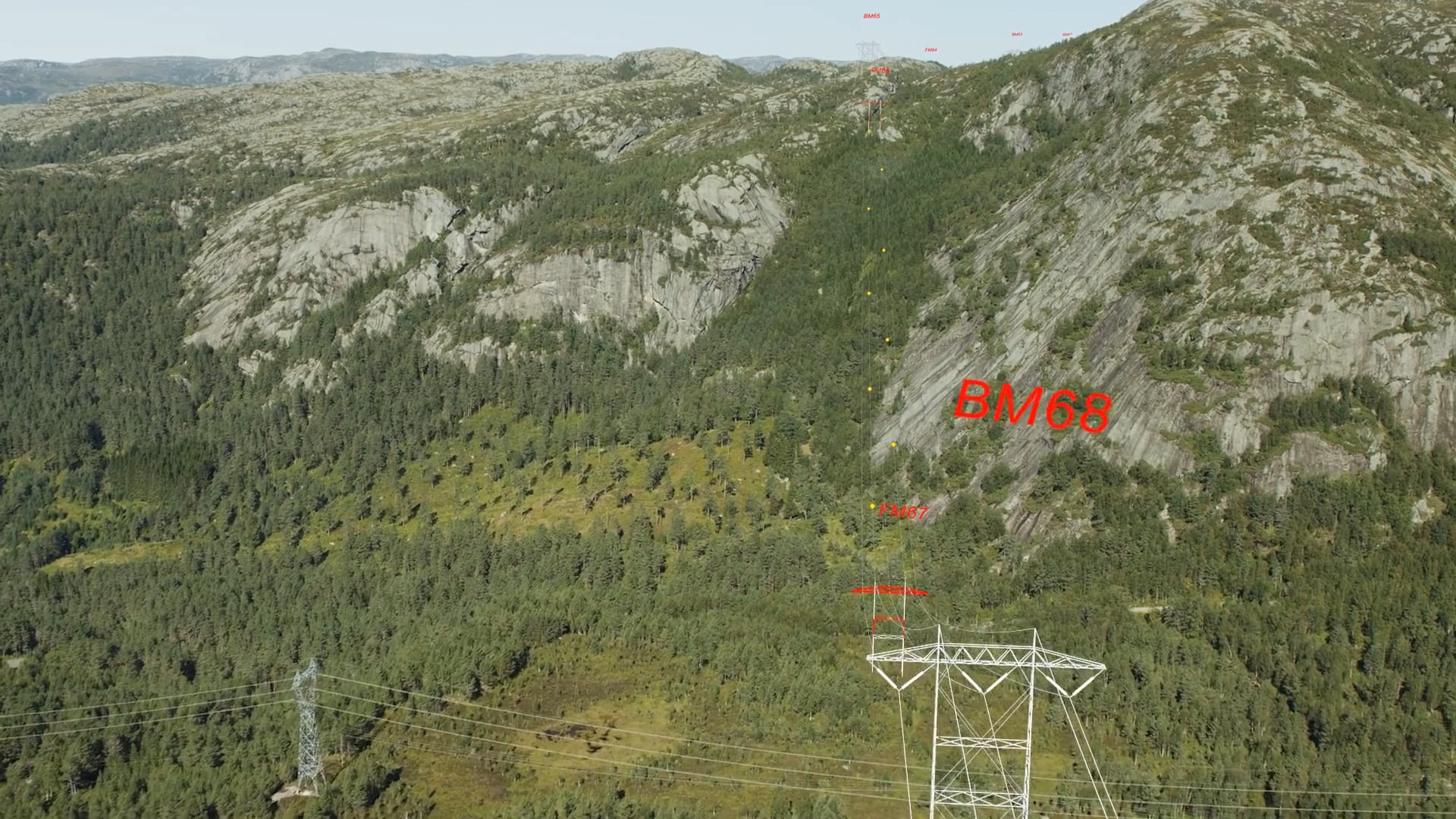 Drone video and 3D tracking high power cable masts