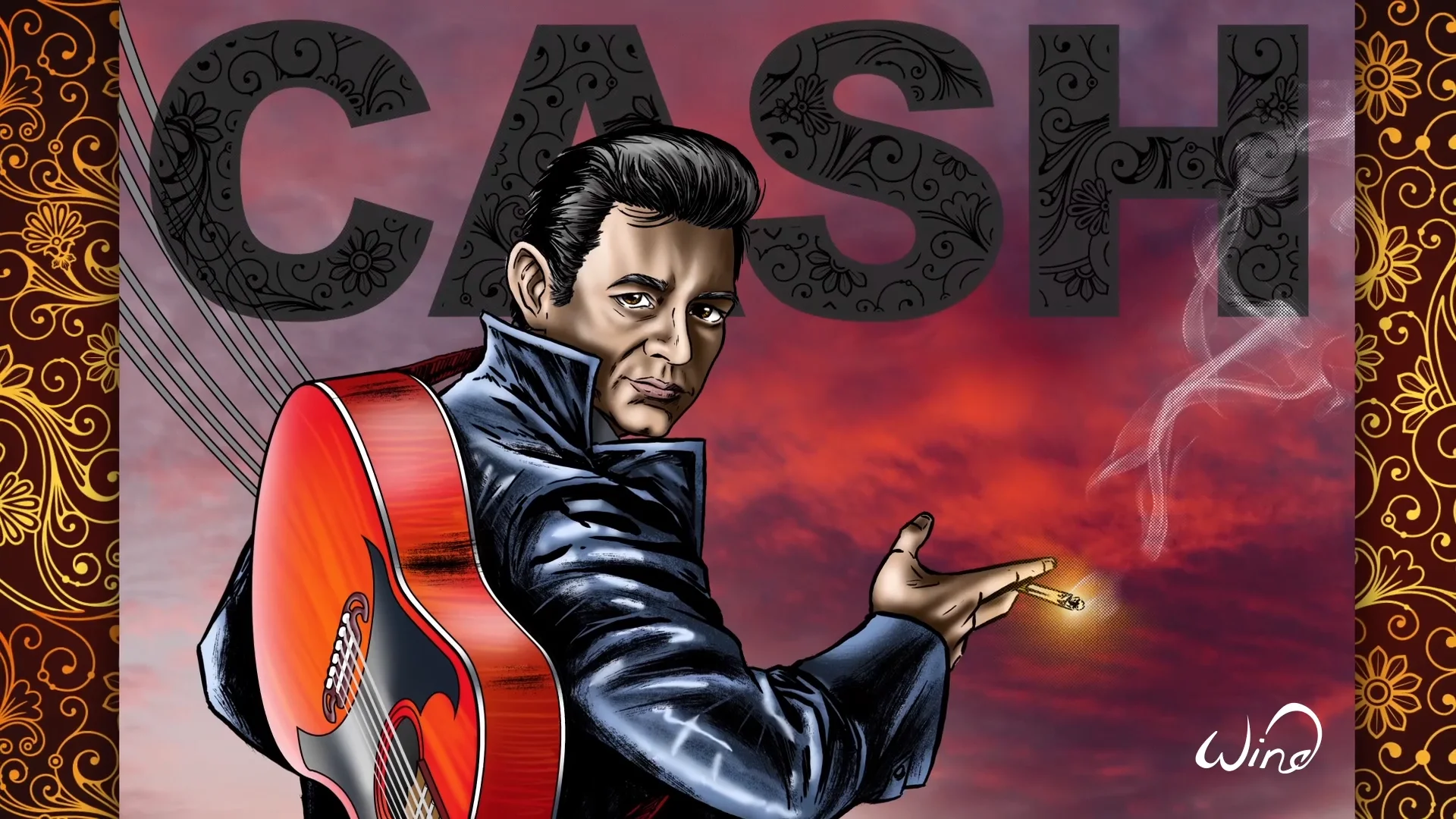 Johnny Cash - Comic Art, image size:1920x1080