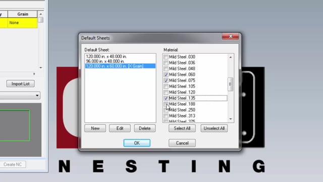 CI Nesting Software: Default Sheet Sizes