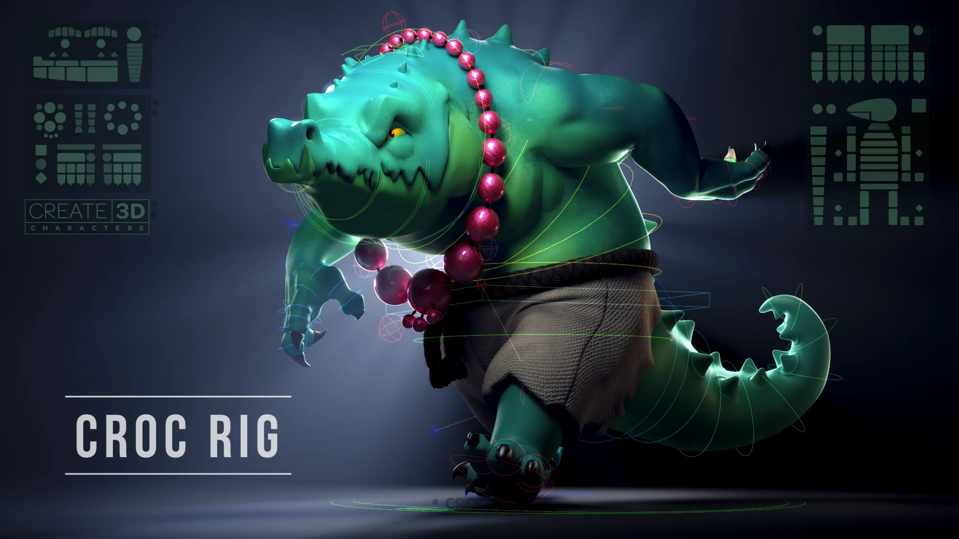 D thing. Крок. Rig for animation. Croc. Croc it.