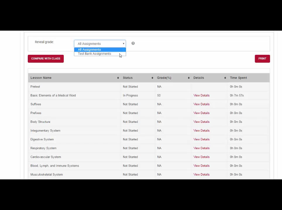 Medical Language Lab Accessing Grades for Test Bank Assignments