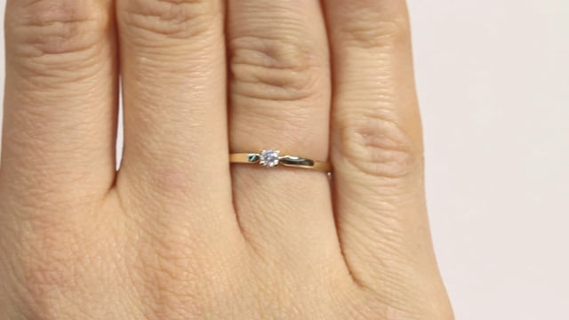 Wideo Pierścionek zaręczynowy  z diamentem Kartezja z żółtego złota