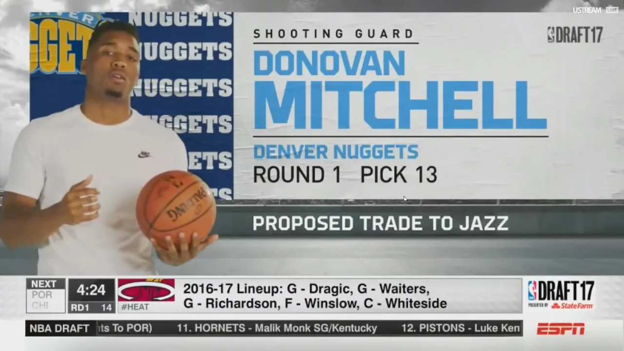 Donovan Mitchell drafted 13th overall by the Denver Nuggets