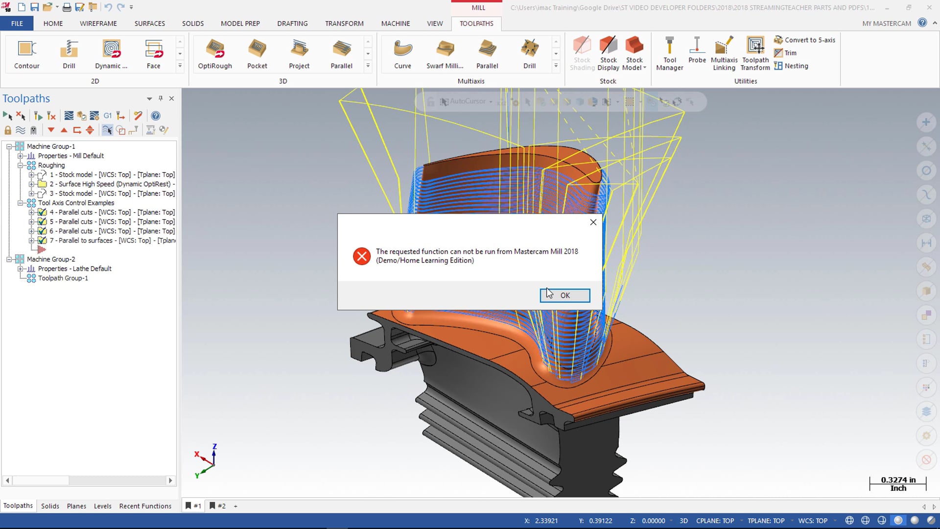 Mastercam 2018 Library Home Learning Edition Limitations