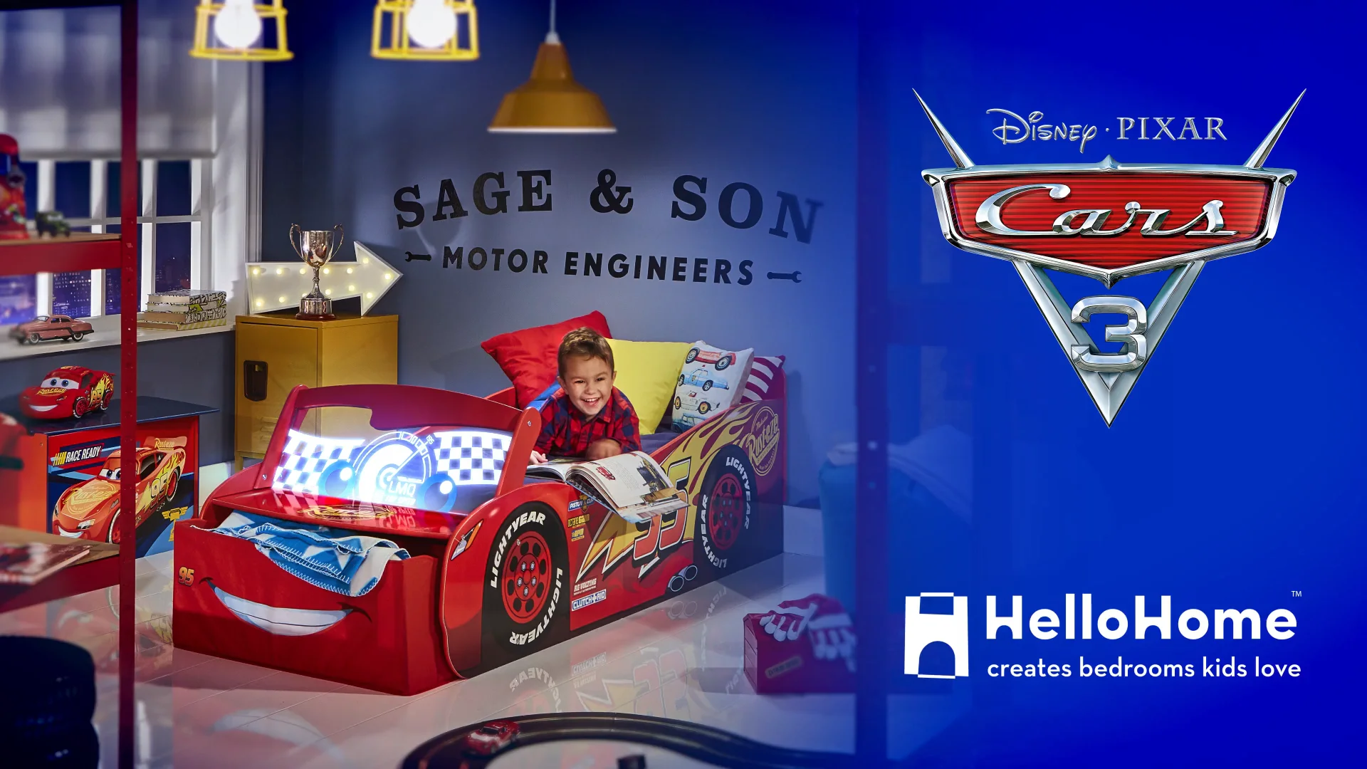 Disney Cars Lightning McQueen Toddler Bed with Light Up Windscreen by HelloHome