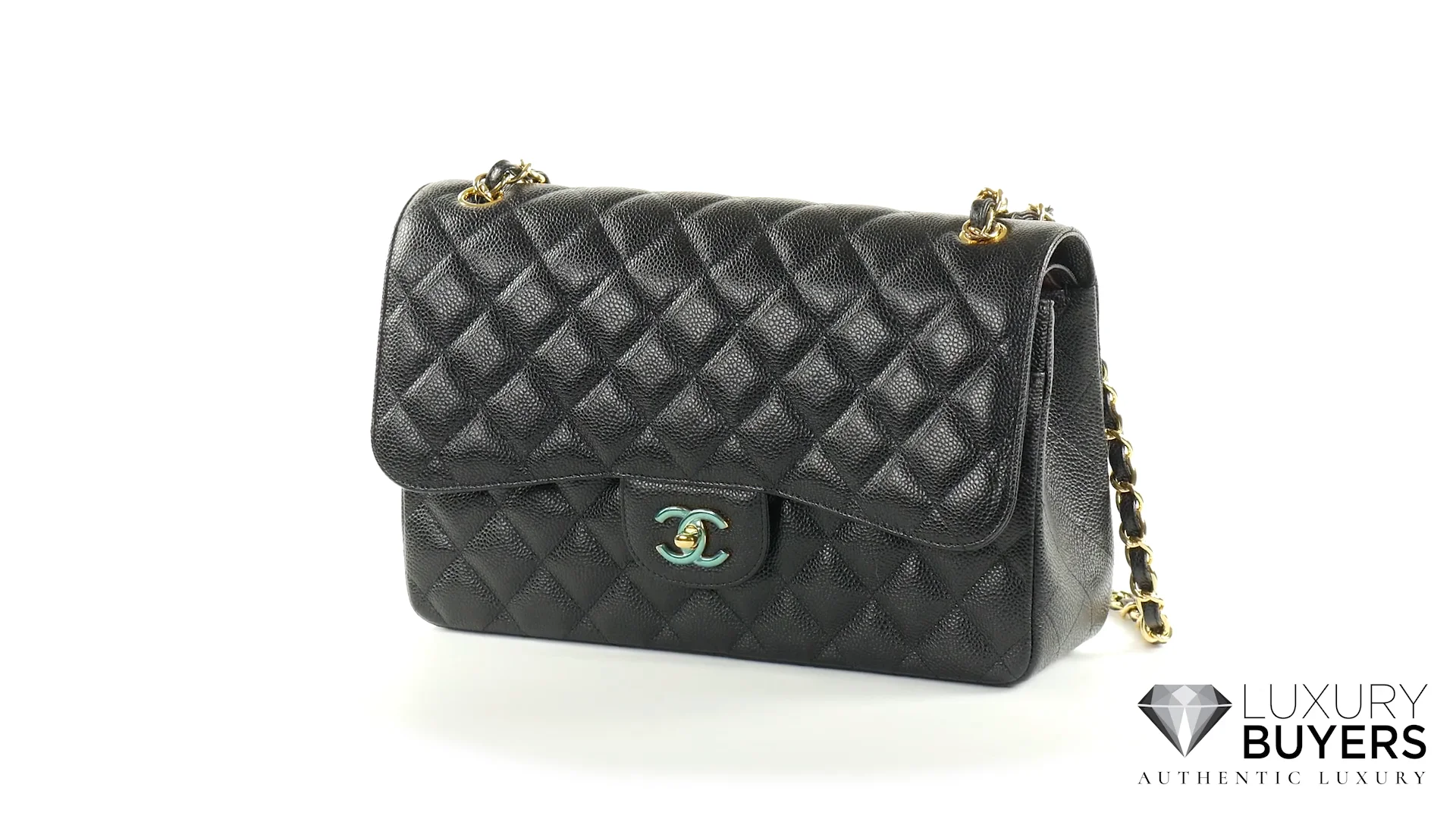 Black Quilted Caviar Jumbo Classic Double Flap Gold Hardware, 2018 - 2019