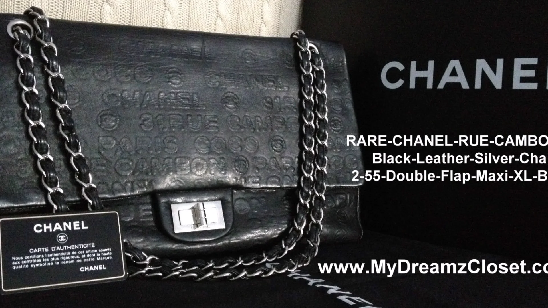 RARE-CHANEL-RUE-CAMBON-Black-Leather-Silver-Chain-2-55-Double-Flap-Maxi-XL- Bag on Vimeo