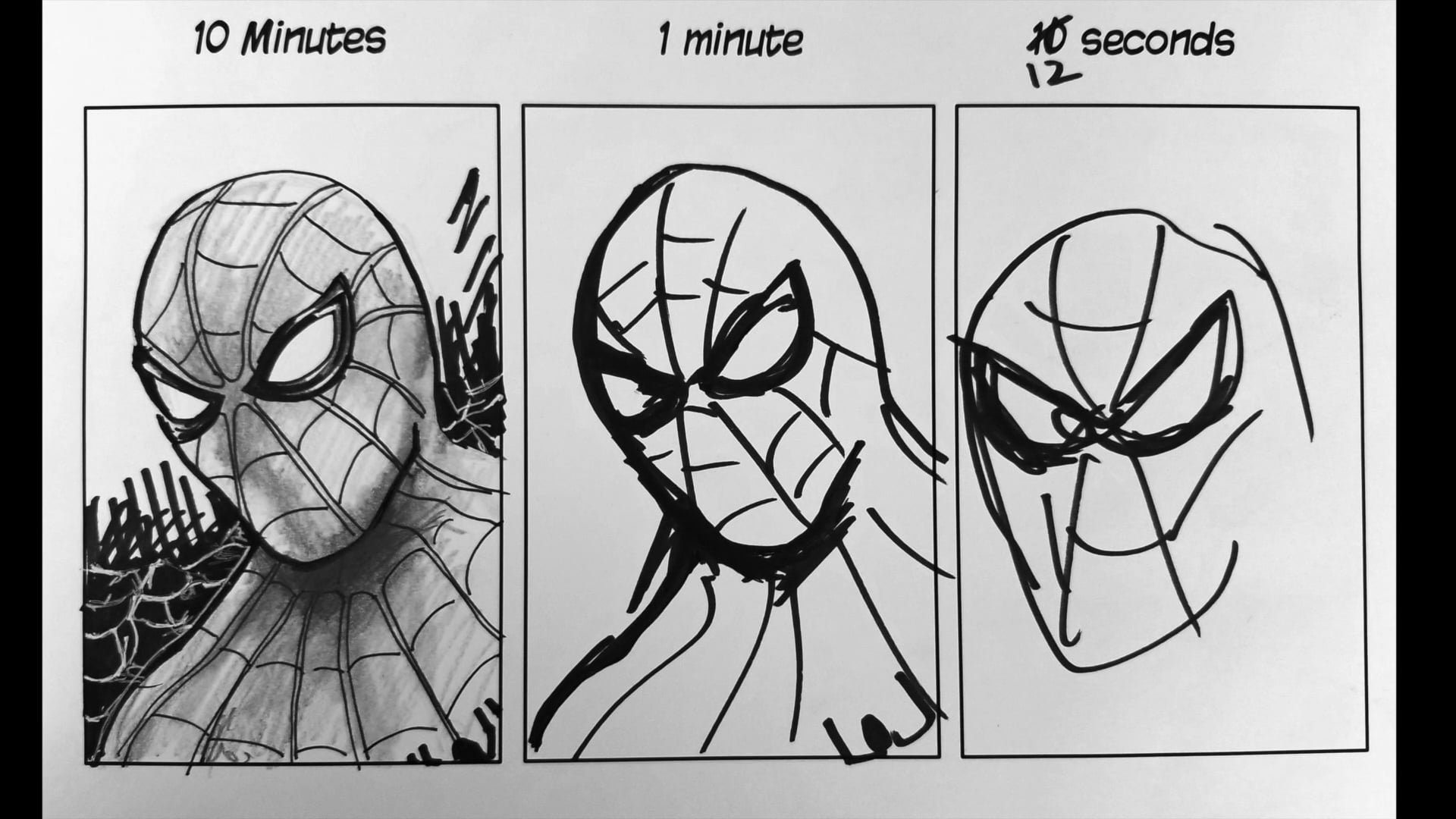 SPEED CHALLENGE: 10 Minutes | 1 Minute | 10 Seconds - Drawing Spiderman on  Vimeo