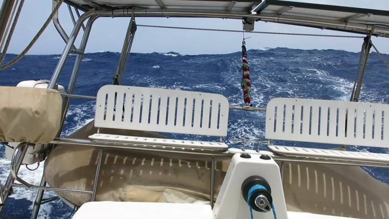 Catamaran Sailing In Big Seas off Colombia