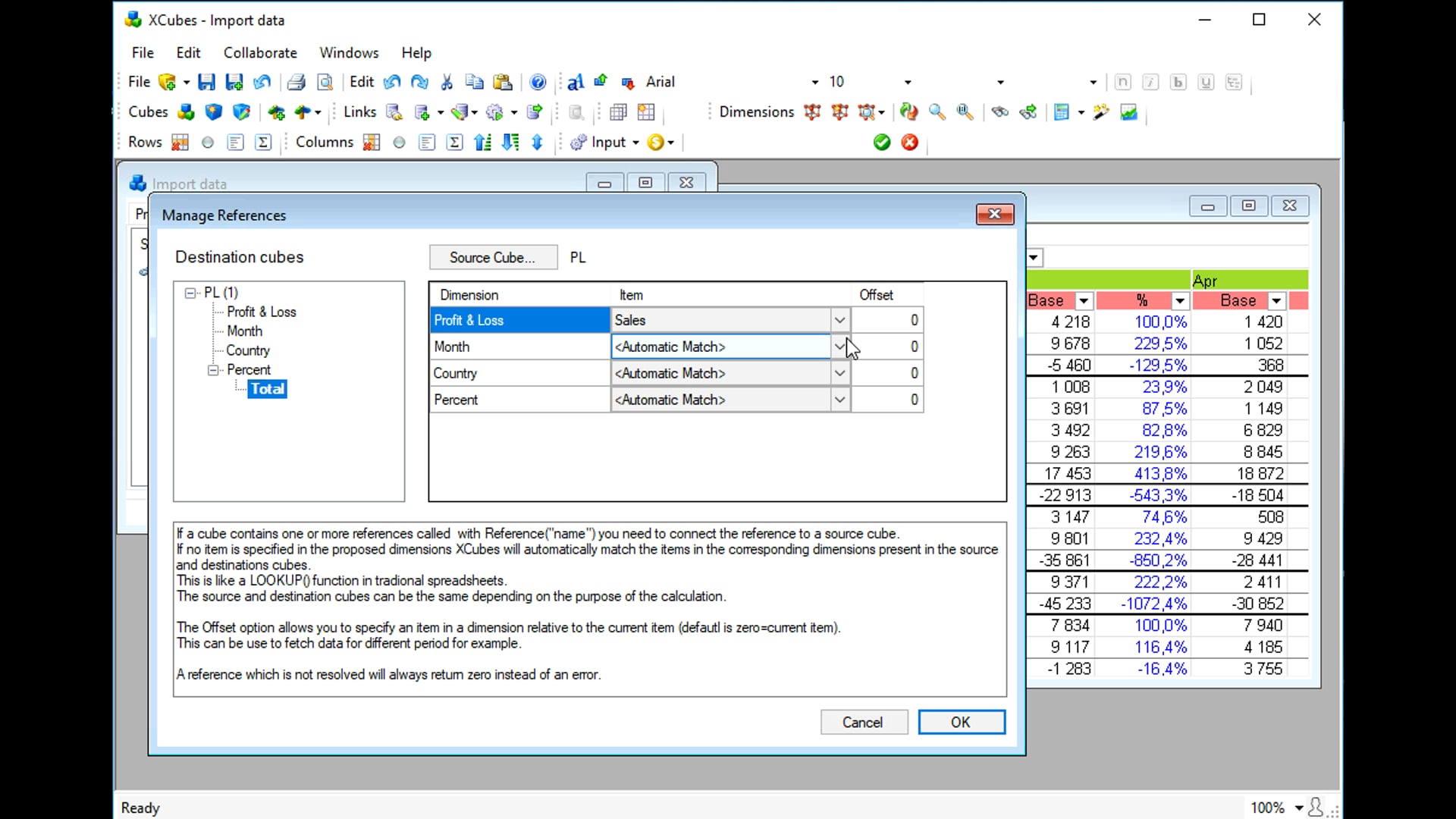 Reference function to calculate percentages