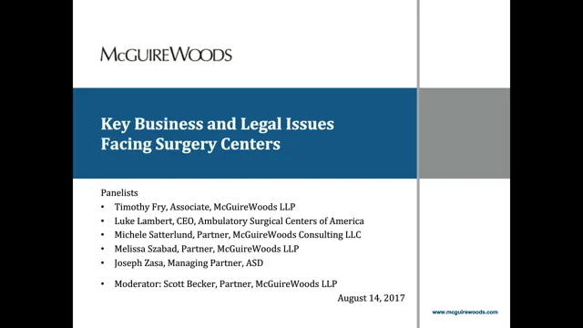 Key Business and Legal Issues Facing Surgery Centers