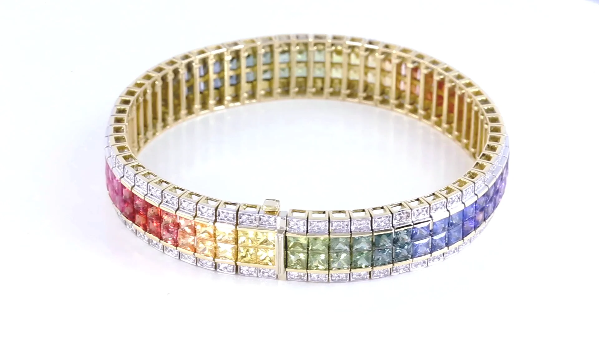 27 Carat Rainbow Sapphire & Diamond Double Row Invisible Set