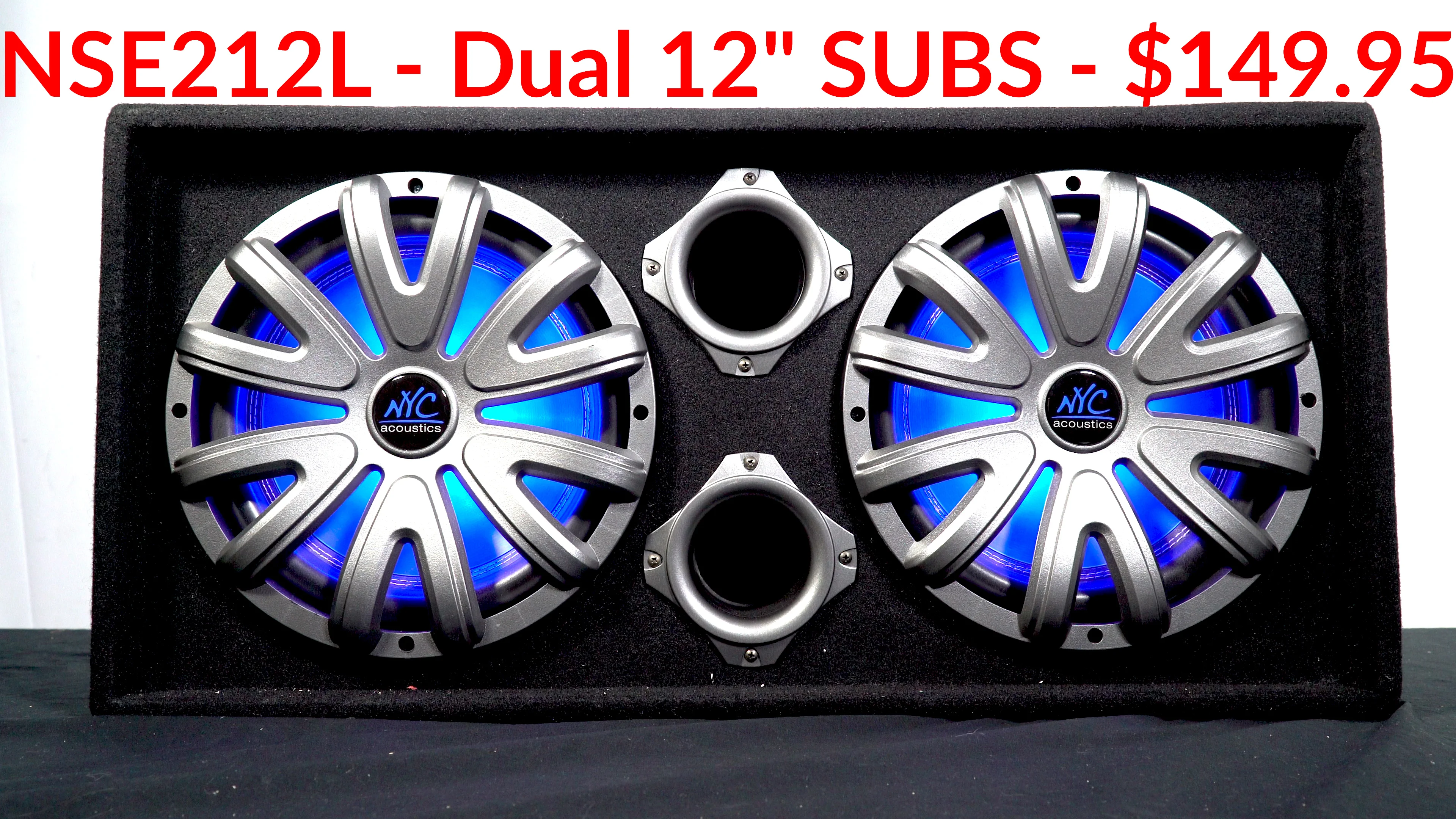 NYC Acoustics NSE212L Dual 12 1800W Powered/Sistema de subwoofer  amplificado para coche + LED