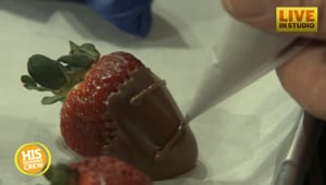 Chocolatiere Helping Us Make Chocolate Covered Strawberry Footballs