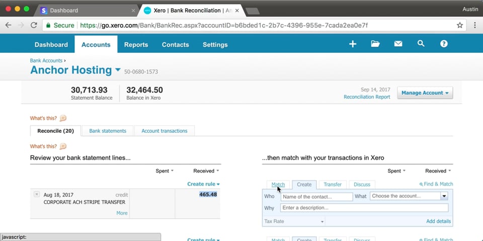 Stripe and Xero reconcile