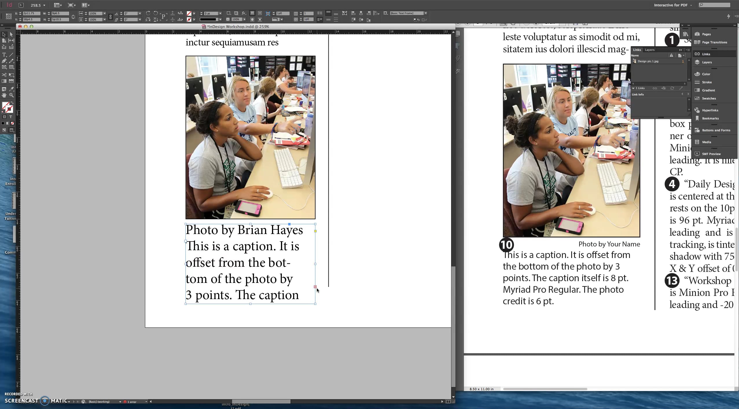 Adobe InDesign Workshop - Tutorial Step 10-Photo credits and captions ...