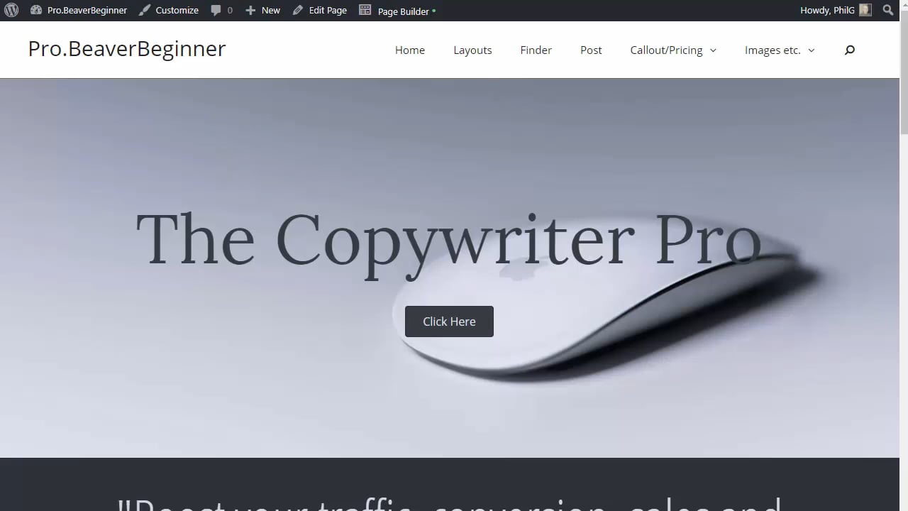 Copywriter Pro Hero Header in The Copywriter Pro theme on Vimeo