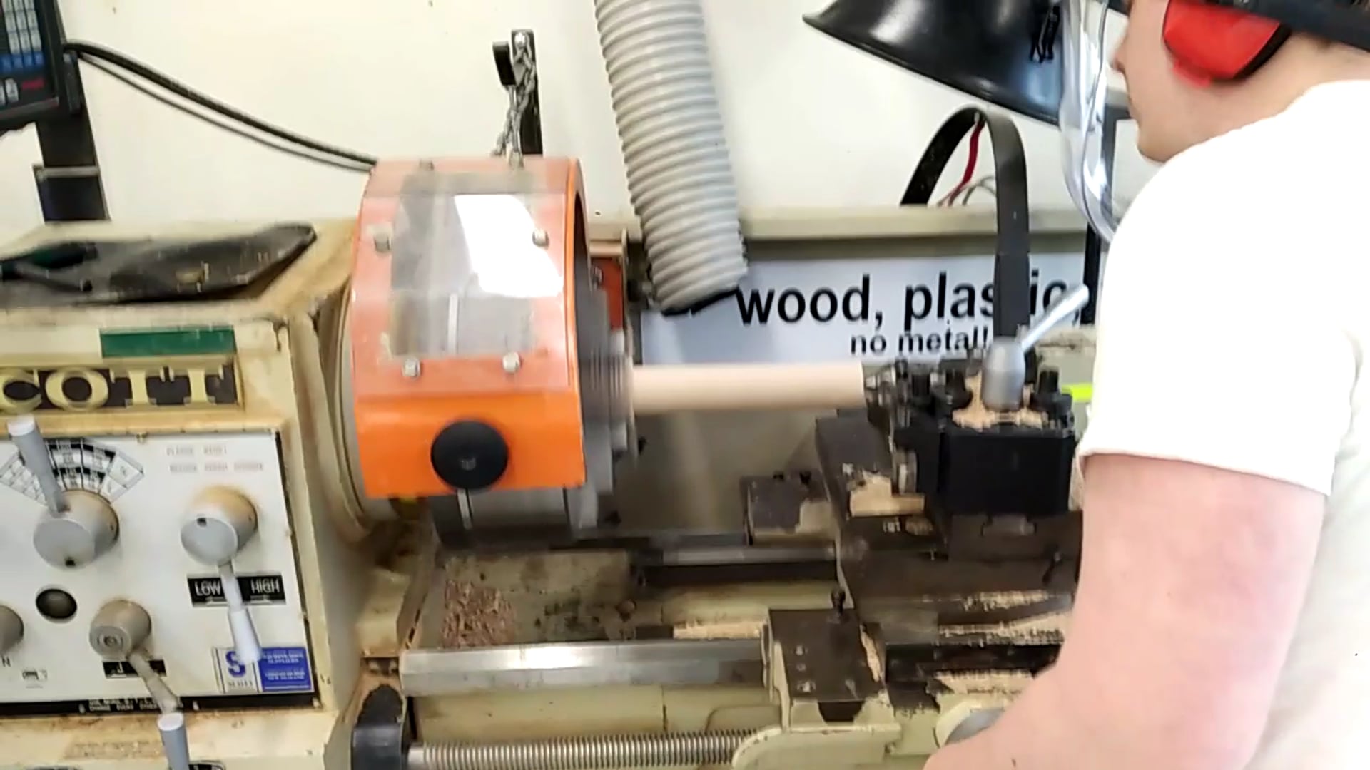 Turning wood on lathe