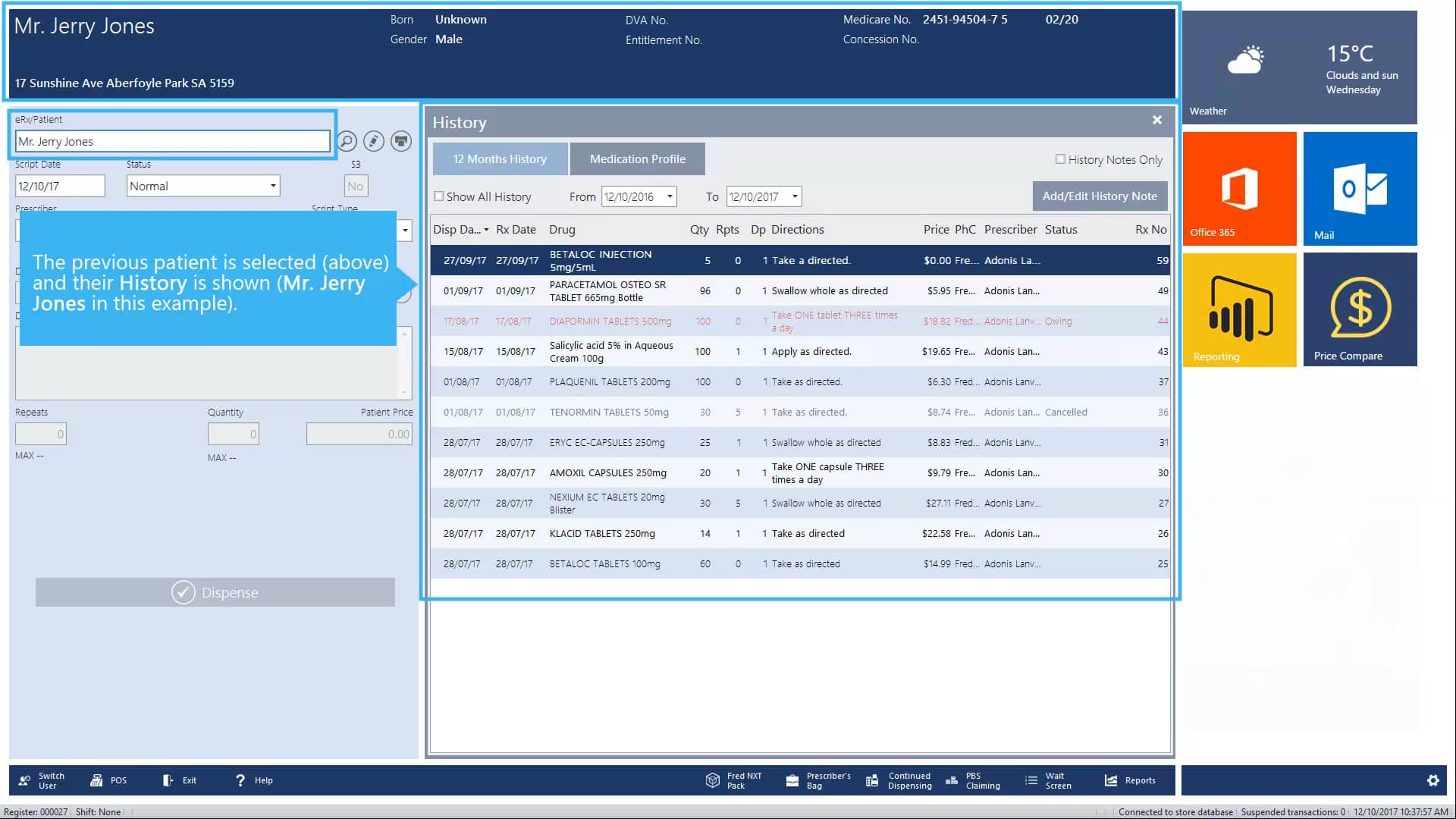 Fred NXT Dispense Other patient selection keyboard shortcuts on Vimeo