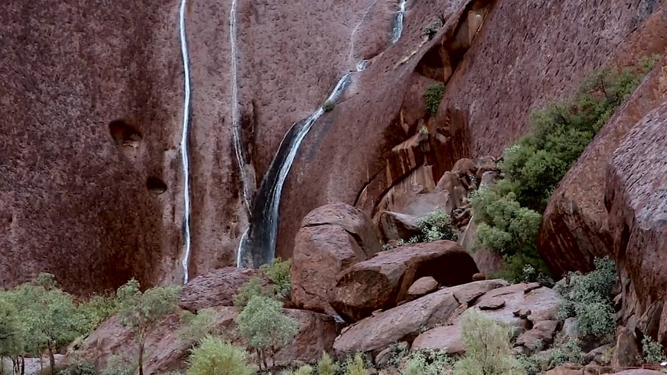 Rain and waterfalls on Uluru