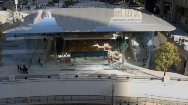Macbook-shaped roof tops Foster + Partners' Apple Store in Chicago